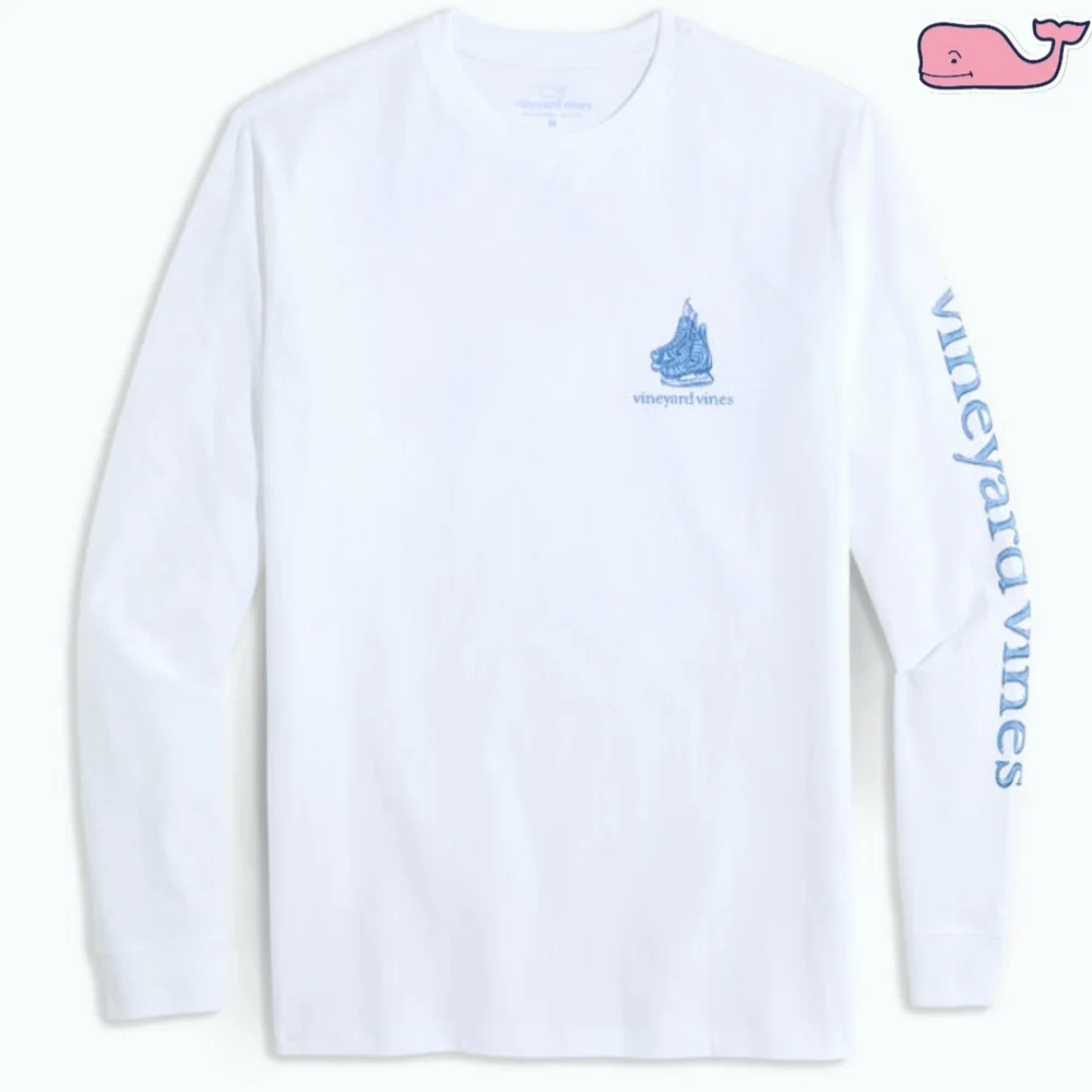 PRICE DROP‼️NWT Vineyard Vines Mens XL White Hockey w/ Box Logo L/S Pocket Tee - Picture 2 of 4